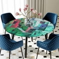 thumbnail image 5 of Elastic Fitted Round Tablecloth, Abstract Green Waterproof Stretch Table Cover for 55"-60" Tables, Painting Buildings Geometric Color Block Washable Outdoor Tablecloths for Patio, Picnic, Camping, 5 of 9