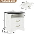 thumbnail image 4 of Homieasy Nightstand with Charging Station -2 USB Ports, 3 AC Outlets, Farmhouse Rustic Wood End Table with 2 Drawers & Open Shelf for Bedroom, Living Room,Rustic White, 4 of 6