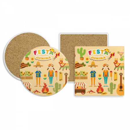 

Sling Fire Cactus Guitar Festival Illustration Coaster Cup Mug Holder Absorbent Stone Cork Base Set