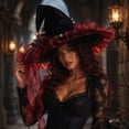 thumbnail image 6 of Handmade Witch Hat, Elevates Gothic Costume with Ruffled Bow, Wizard Accessory, Delicate Pearl Details and Soft Comfortable Fabric for Halloween Party, Gothic Photoshoot, and Carnival Dress-Up., 6 of 6