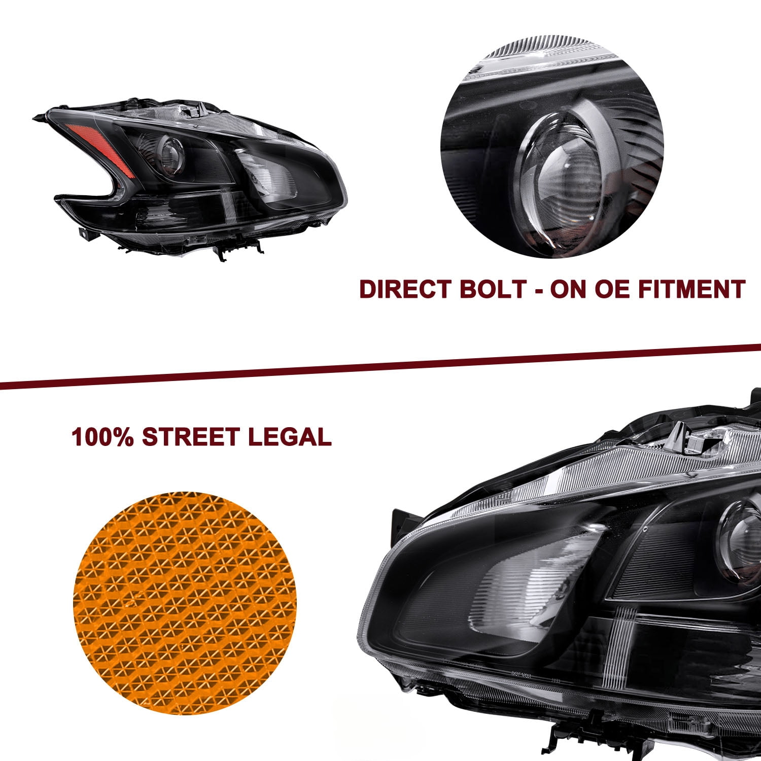 For 2009-2014 Nissan Maxima Halogen Headlights Assembly Headlamps Left+Right