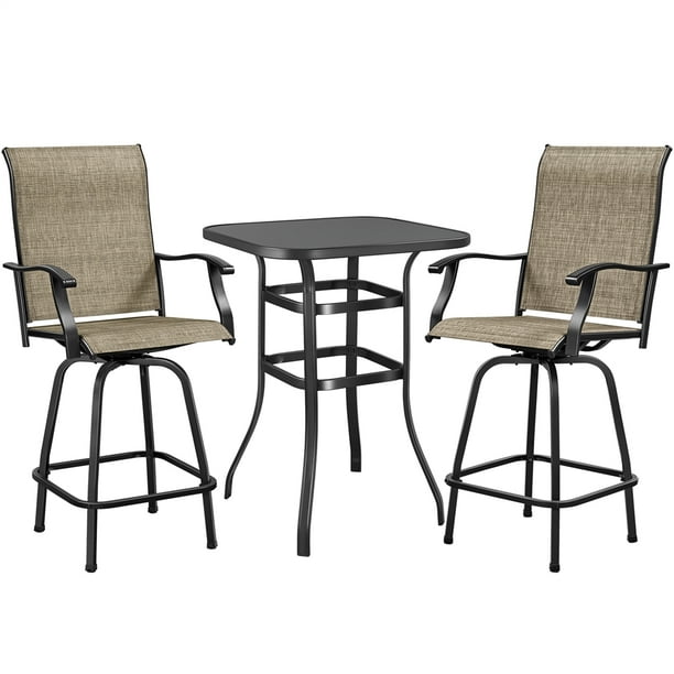 Topeakmart 3 Piece Outdoor Bistro Table Set Swivel Patio Bar Stools Set