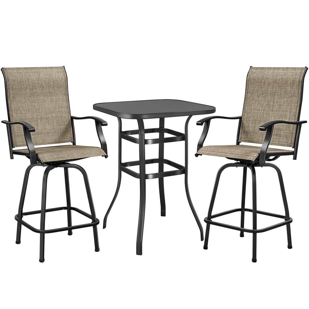 Topeakmart 3 Piece Outdoor Bistro Table Set Swivel Patio Bar Stools Set