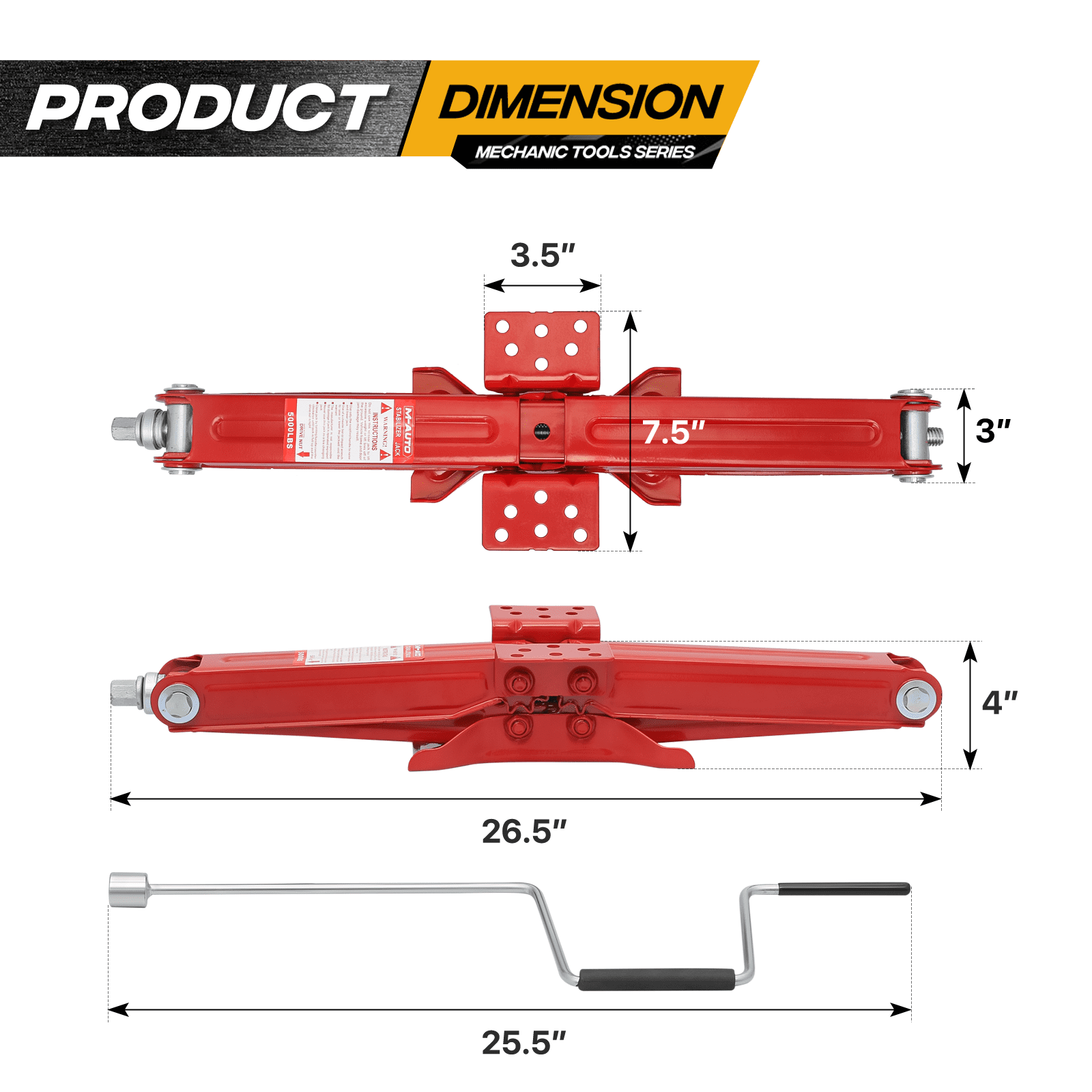 Magshion Set of 2 Heavy Duty Scissor Jack, 2.5 Ton 5000lbs Car Jack Tire Repair Tools Kit, RV Trailer Stabilizer Leveling Scissor Jacks with Handle, Red