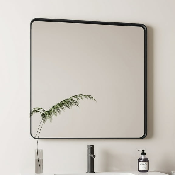 Xukmct 36x36 Inch Square Metal Frame Mirror Vanity Mirror Dressing Mirror Wall Mirror for Bathroom, Living Room, Bedroom, Black
