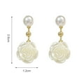 thumbnail image 5 of 1 Pair Women Earrings Camellia Shape Faux Pearl Design Show Unique Charm Alloy Mini Flower Style Elegant All-Match Drop Earrings for Dating,A, 5 of 7