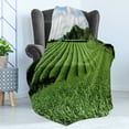 thumbnail image 4 of Nature Soft Flannel Fleece Blanket, Landscape Tea Fields Surrounding with Forest Summer Time View Picture Rural Day, Cozy Plush for Indoor and Outdoor Use, 50" x 60", Green and Blue, by Ambesonne, 4 of 5