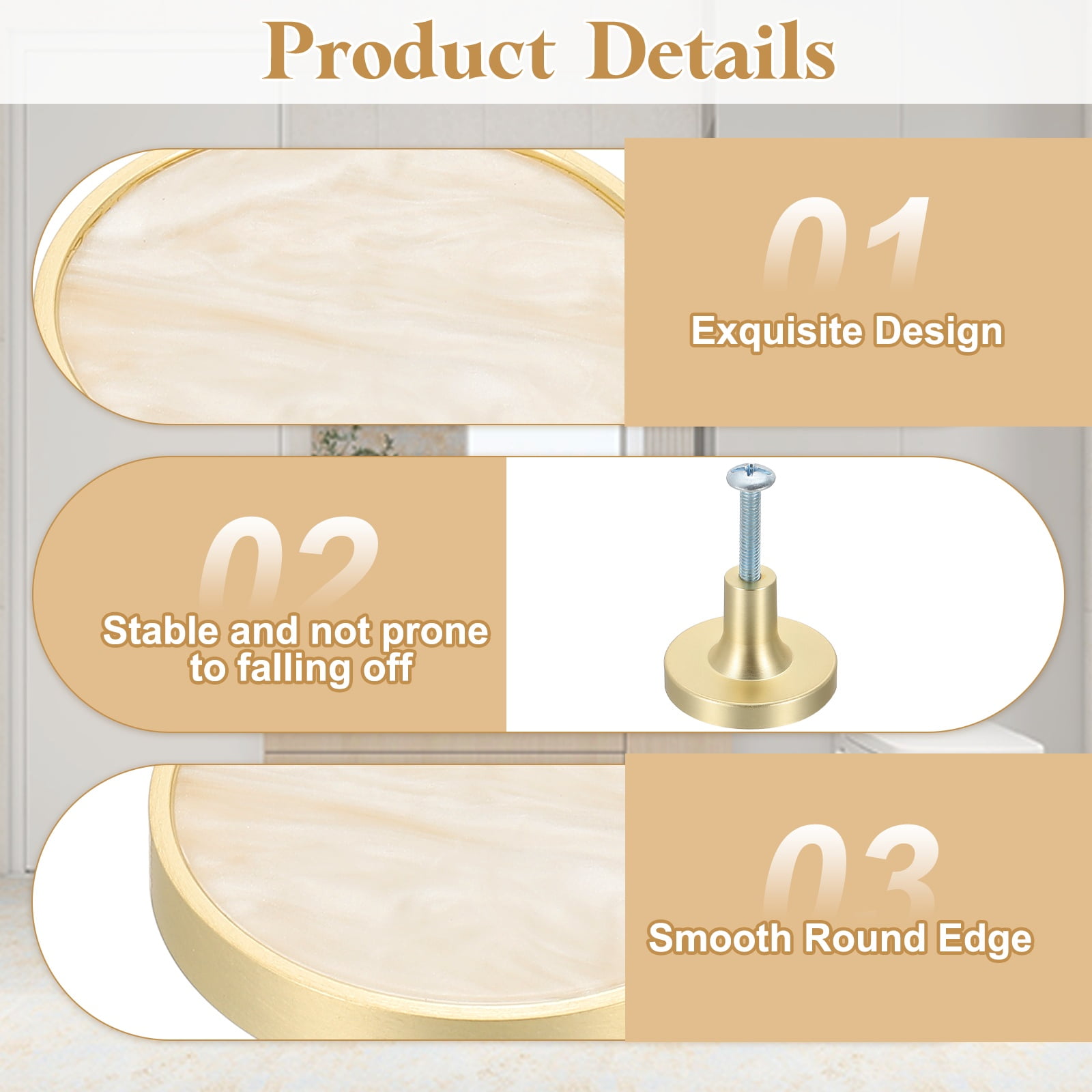 6Pack Gold Cabinet Knobs 1-1/4" Round Knobs Cabinet Handles, Snow White