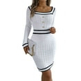 thumbnail image 2 of Deago Women's Ribbed Knit Bodycon Sweater Dress Button Long Sleeve Square Neck Elegant Midi Pullover Dresses (White, L), 2 of 9