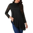 thumbnail image 1 of INSPIRAR CHIC Blusas de Encaje para Mujeres de Manga Larga Cuello Mock Dobladillo Asimétrico Casual Elegante Camisas M Negro, 1 of 5