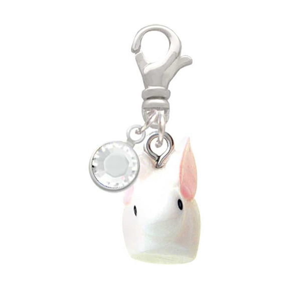 Delight Jewelry Resin White Big Ear Bunny - Silvertone Clip on Charm with Clear Crystal Drop