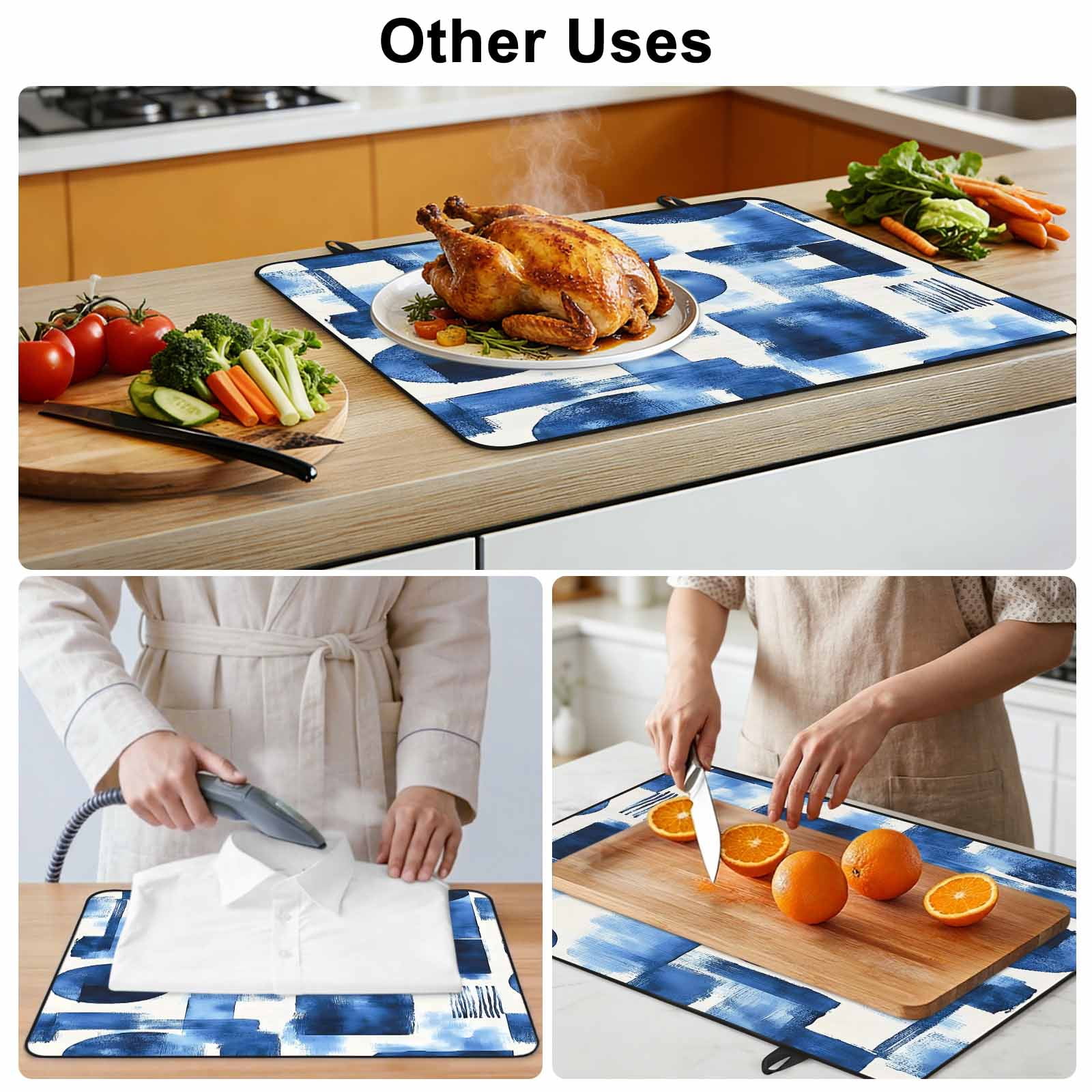 Blue Geometric Stove Top Cover for Electric Stove, Heat-proof & Non Slip Glass Top Stove Cover Protector, Modern Abstract Vintage Art Aesthetic Kitchen Flat Cooktop Rubber Mat 24x21 Inches