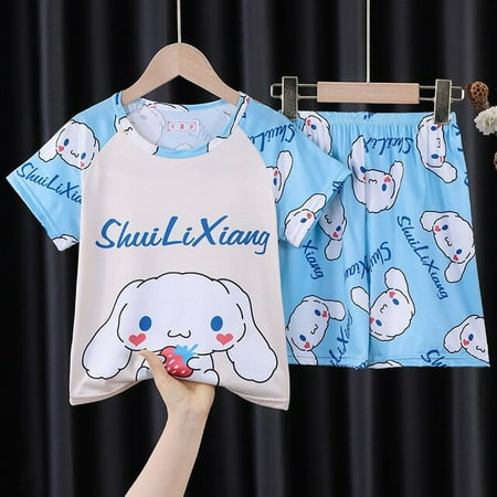 

Cartoon Sanrioed My Melody Kuromi Hellokittys Cinnamoroll Summer Pajama Suit Kawaii Thin Short Sleeve Shorts Home Wear Kids Gift