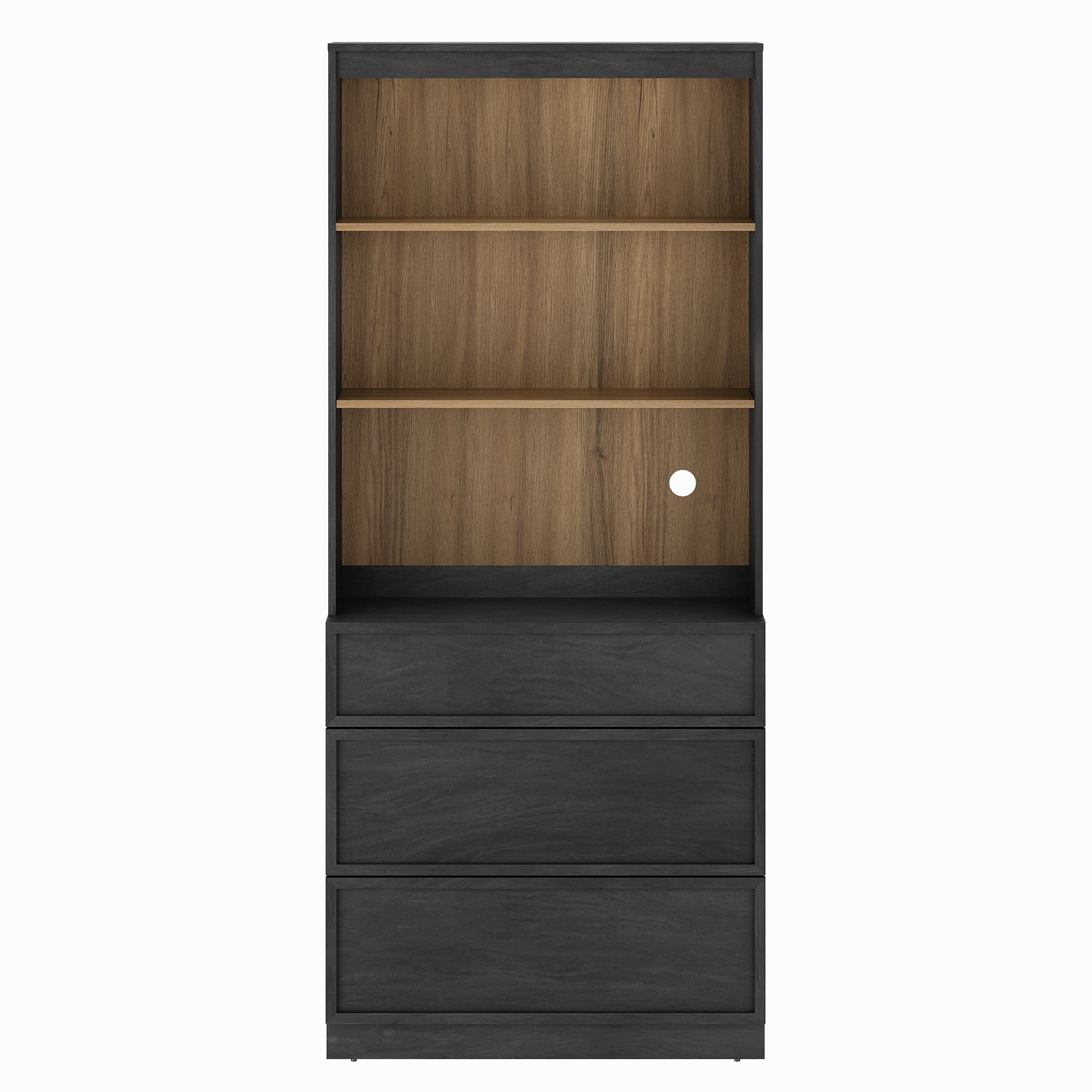 Modern 72" Tall Bookshelf with 3 Drawers and Open Book Shelves,Wood Freestanding Book shelf for Home Office, Living room,Black