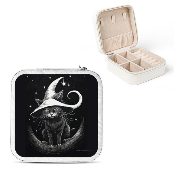 Autua Cute Cat Jewelry Box for Bridesmaid Gifts and Travel Essential - Compact Size Jewelry Organizer for Necklace, Ring, Earring - Halloween Theme White