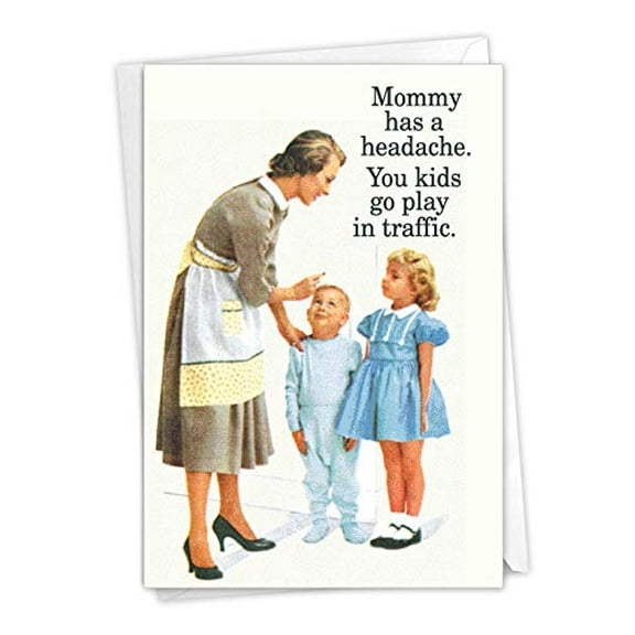 NobleWorks - Funny Vintage Mothers Day Greeting Card - Retro Notecard for Mom or Stepmom - Play in Traffic 7203