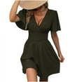 thumbnail image 2 of Robe Shift pour Femmes Col en V Manches Courtes Couleur Unie Décontractée Fluide Robes d'Été Manches Courtes Robe Taille Enveloppante, 2 of 6