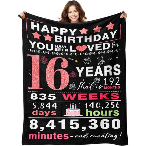 Sweet 16 Gifts for Girls - 16th Birthday Gifts for Girls - 16 Year Old Girl Gift - 16th Birthday Decorations for Girl - Sixteen Bday Gift for Daughter Granddaughter Niece Sister Ideas Blanket 50"x60"