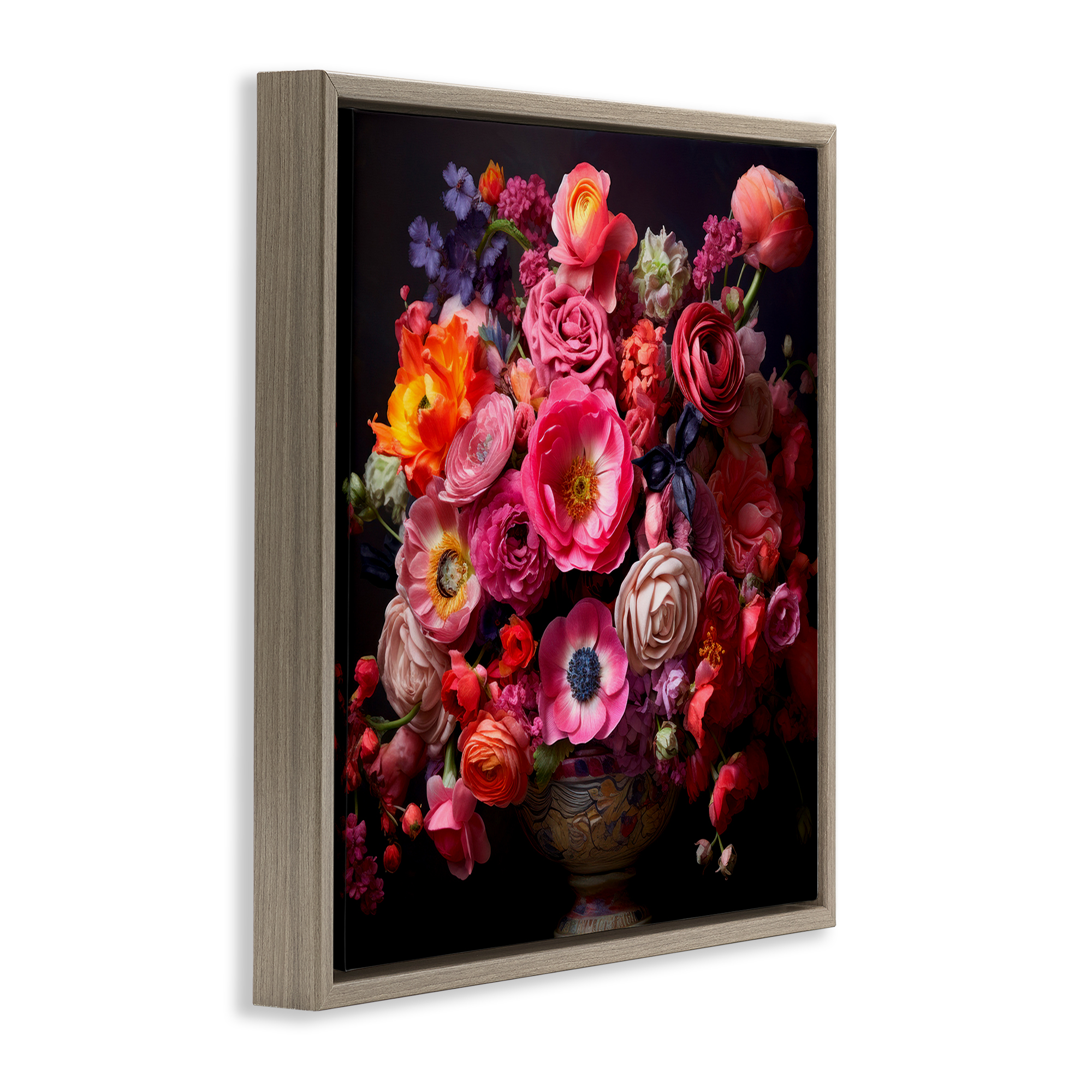 Stupell Industries Dark Full Bouquet Botanical & Floral Painting Brown Floater Framed Art Print Wall Art, 18 x 18