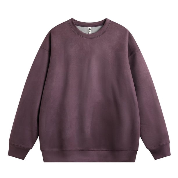 Blusas y camisas de manga larga con cuello redondo para hombre, sudadera holgada con cuello redondo de color liso, blusa de poliéster para hombre