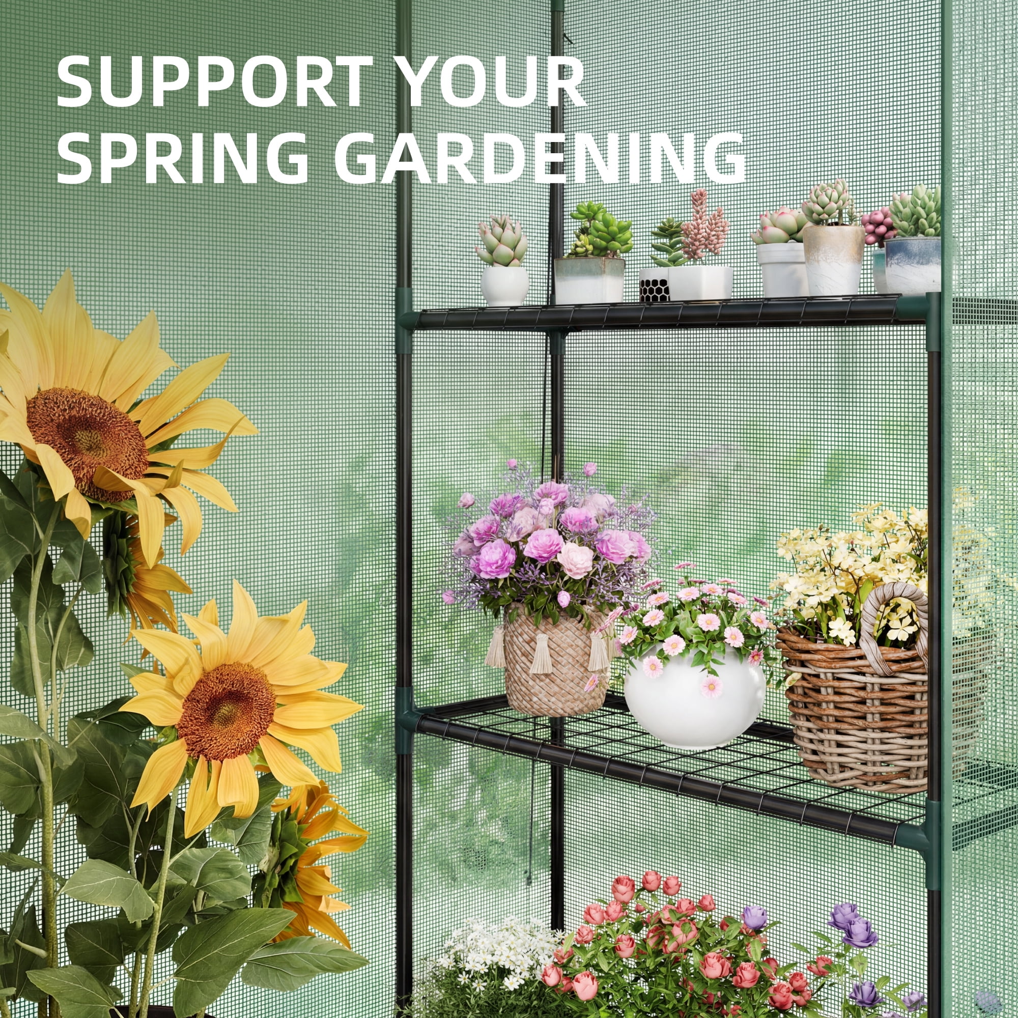 Biotree Greenhouses for Outdoors, Durable Green House Kit with Window, 3 Tiers 8 Shelves, Green