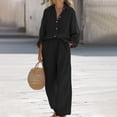 thumbnail image 2 of NMMUED 2 Piece Outfits for Women Casual Lounge Sets Long Sleeve Button Down Shirts and Wide Leg Pants Sets Tracksuit Matching Sets Women Clothing Black L, 2 of 7