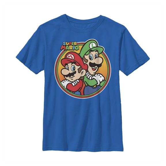 Boy's Nintendo Mario Luigi Back to Back  Graphic Tee Royal Blue Medium