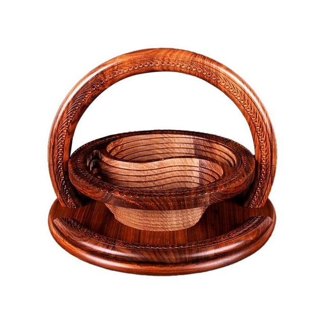 Handmade Wooden Carved Serving Tray for Fruits Bread Foldable Snack Dish