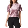 thumbnail image 1 of INSPIRE CHIC Haut en Velours à Manches Courtes et Col Rond Décontracté pour Femmes G Rose, 1 of 6