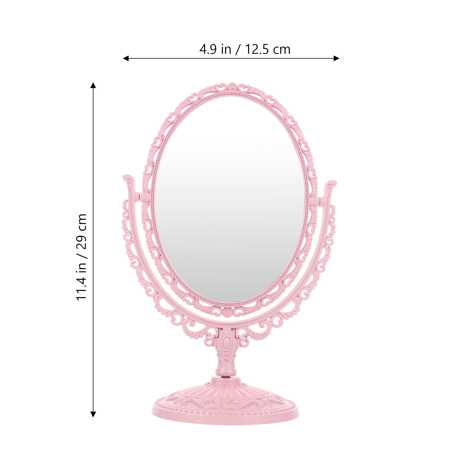 Tabletop Vanity Mirror Double Sided Magnifying Makeup Mirror with 360 Degree Rotation Oval Pink