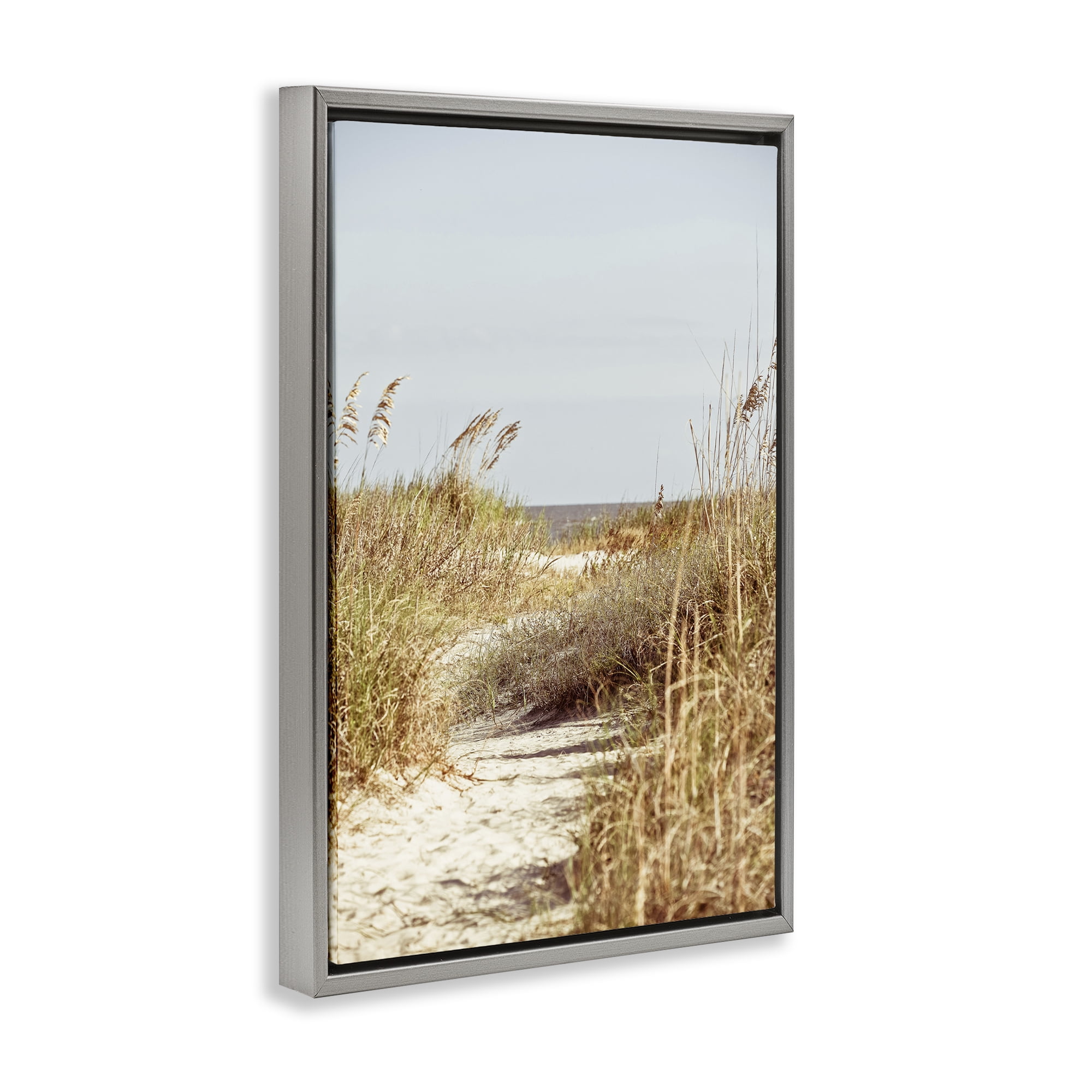Stupell Industries Sandy Path with Reeds Landscape Photography Gray Floater Framed Canvas Art Print Wall Art, 21 x 31