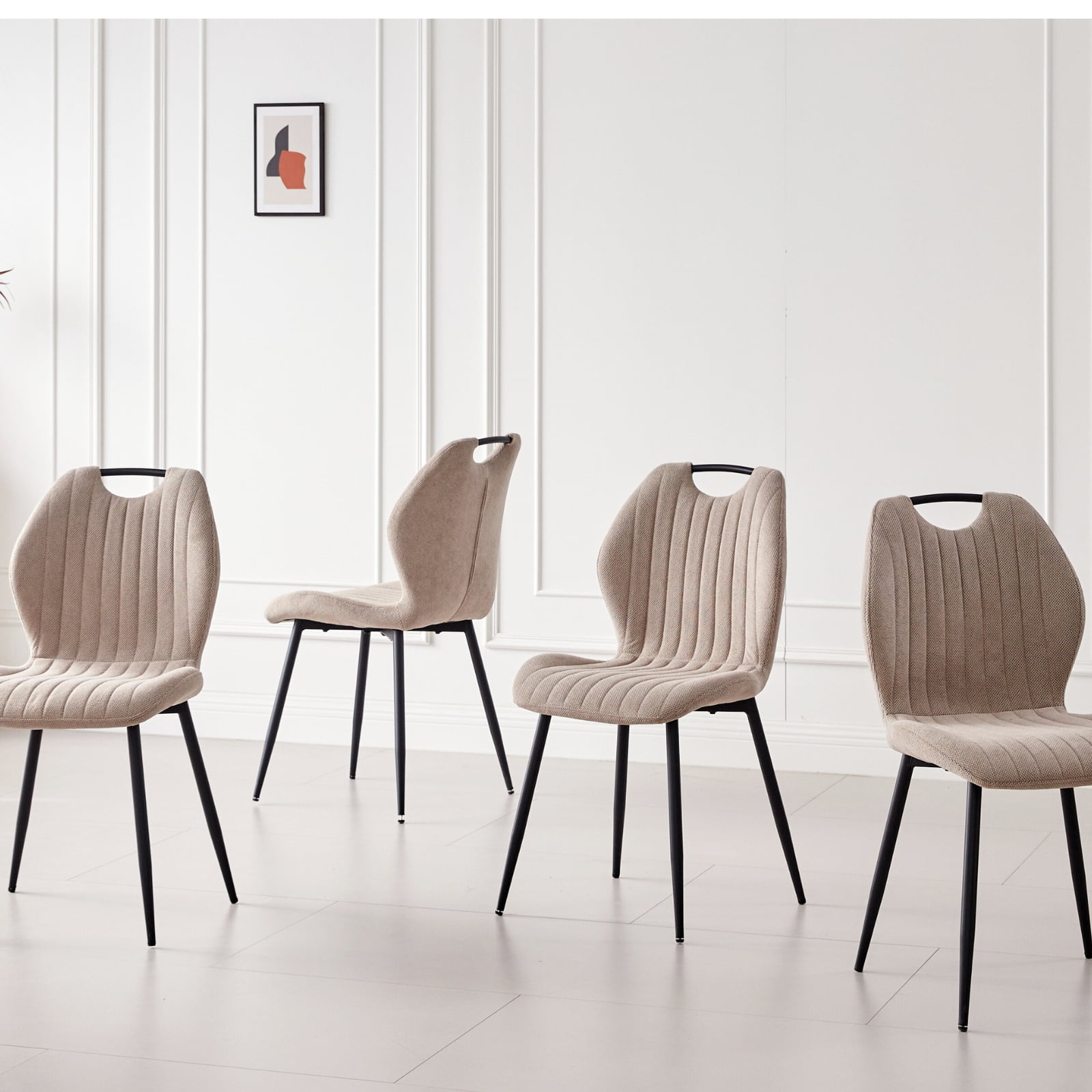 Dining Chairs Set of 4, Modern Upholstered Kitchen Chair for Living Room, Fabric Wingback Side Chairs with Metal Legs, Khaki