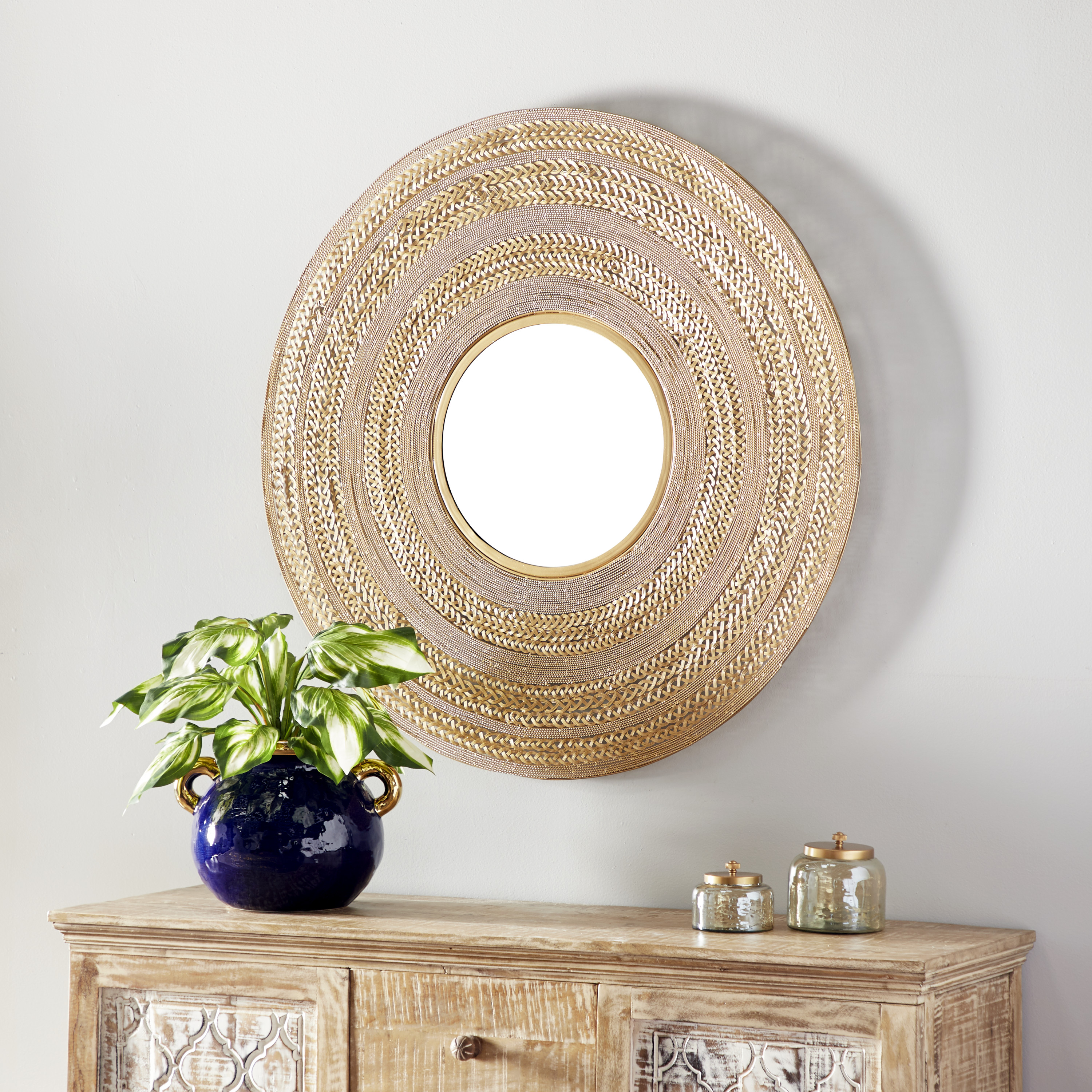 DecMode 40" x 40" Brown Starburst Wall Mirror