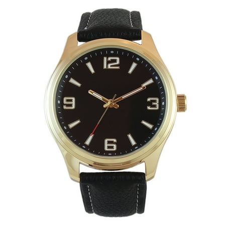 George Men's Gold Tone Easy Read Black Strap Wristwatch, 41mm