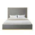 thumbnail image 2 of Inspired Home Upholstered Velvet Queen Bed with Gold Base Frame, Grey, 2 of 9