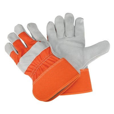

NS Hand Protection Leather Palm Orange Back Elastic Wrist Work Gloves (7 Pairs)