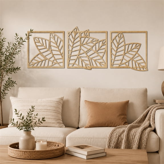 Wood Wall Decor Set of 3, Leaf Cutout Wooden Wall Art, Botanical Farmhouse Hanging Decor for Living Room Bedroom Entryway Home Decoration