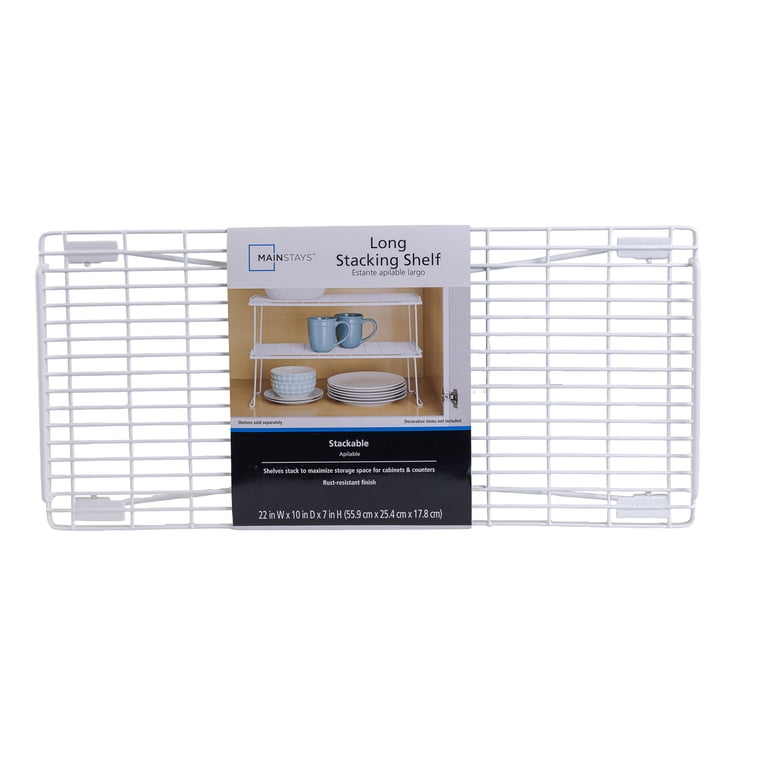 Mainstays Metal Wire Stacking Shelf Organizer, White photo 8