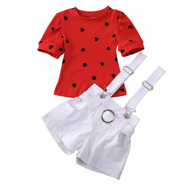 Wayren Usa Toddler Kids Baby Girl Valentine S Day Love Heart Clothes Tops Pants Overall 2pcs Outfit Summer Short Sleeve Cute Clothing Walmart Com Walmart Com