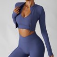 thumbnail image 4 of Chaqueta de entrenamiento para mujer Cremalleras dobles de secado rápido Estilo recortado Chaqueta de entrenamiento recortada de chinlon transpirable para entrenamiento en el gimnasio Púrpura S, 4 of 7