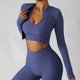 thumbnail image 4 of Chaqueta de entrenamiento para mujer Cremalleras dobles de secado rápido Estilo recortado Chaqueta de entrenamiento recortada de chinlon transpirable para entrenamiento en el gimnasio Púrpura S, 4 of 7