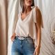 thumbnail image 5 of Blusa sin mangas para mujer, informal, con tirantes y cuello en V, sin espalda, holgada, para fiesta, compras diarias, 5 of 6