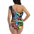 thumbnail image 5 of Pofeuu Colorful Mushroom Print Women's One Piece Swimsuits One Shoulder Swimwear Asymmetric Ruffle Monokinis Bathing Suits-XX-Large, 5 of 6