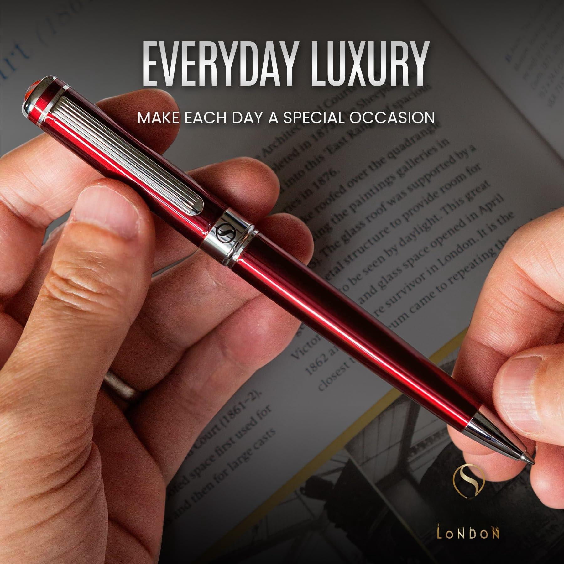 Deep Crimson Ballpoint Pen - Stunning Red Lacquer Luxury  Chrome Finish Schmidt Black Refill Ball Gift Set For Men & Women Professional Executive Office Nice Designer