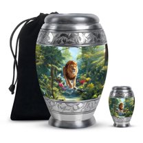 Yatskia Tropical Forest Lion Decorative Large Cremation Urns for Human Ashes Adult Male and Female, Small Memorial Urn for Ashes Adult, (Monar 10 Inch and 3 Inch)