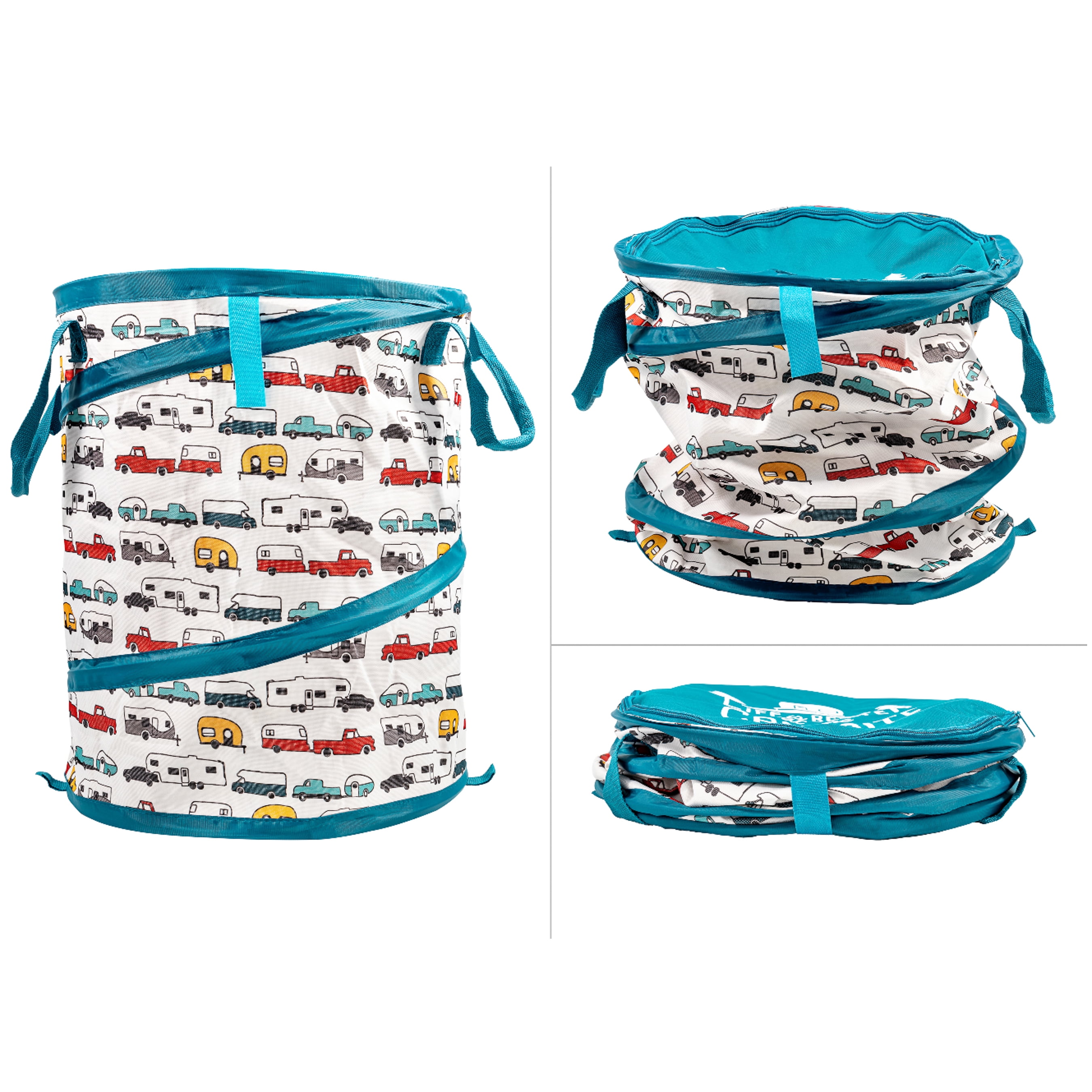 (2 pack) Camco Life is Better at the Campsite Pop-up RV Pattern Wastebasket Utility Container, PVC (42989)