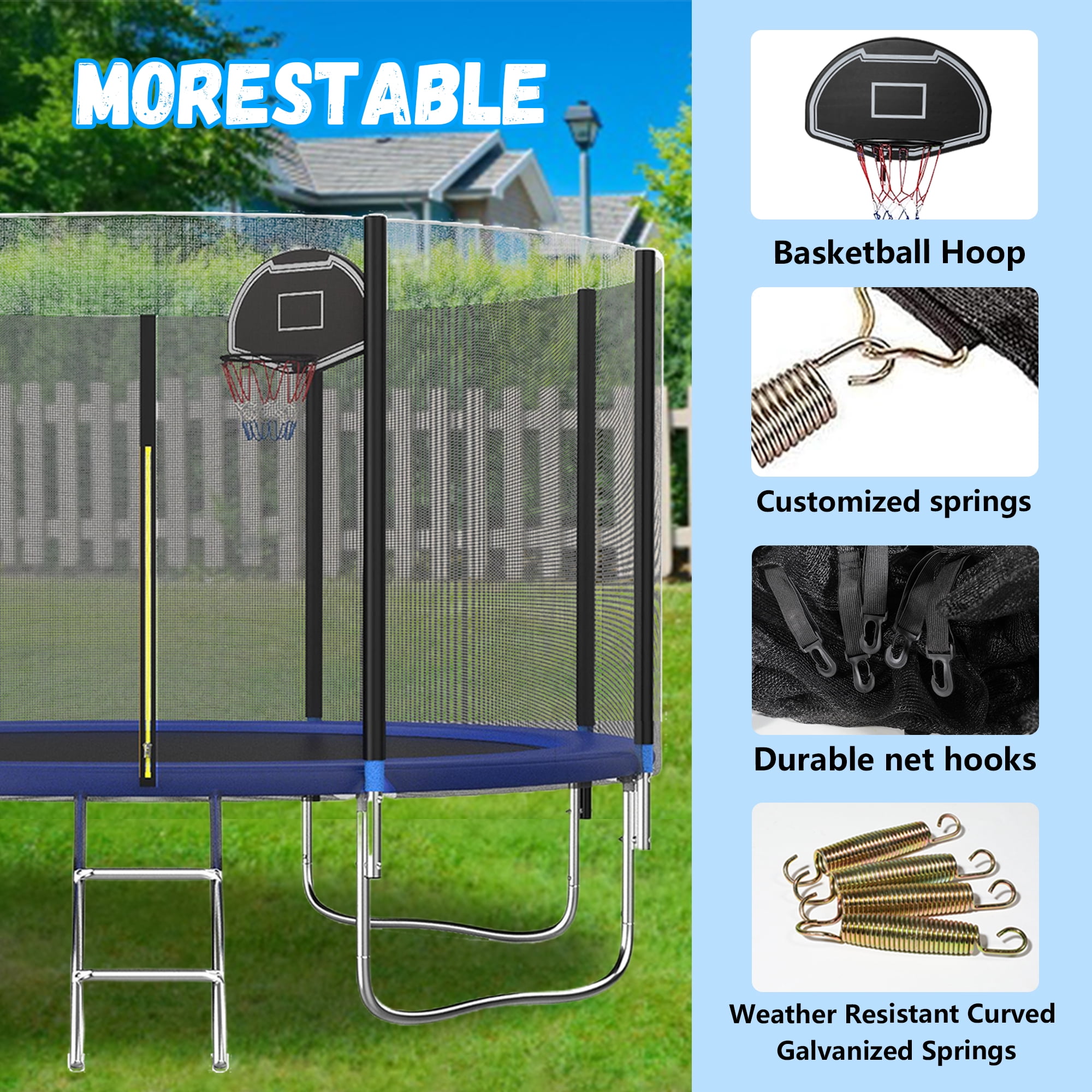 Shengchao Trade 1000LBS 12FT Trampoline for Adults and Kids,Trampoline with Enclosure,Basketball Hoop, Light,Recreational Trampoline with Ladder, Heavy Duty Trampoline Capacity for 4-6 Kids
