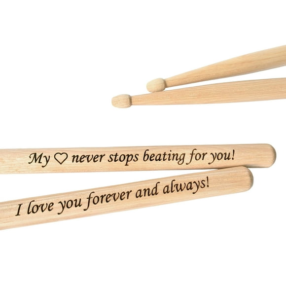 Baguettes Gravées en Bois 1 Paire Cadeau pour Batteur Homme Musicien Mariage Mari Groomsman Excellente Idée Cadeau pour Petit Ami Mari Cadeau de la Saint-Valentin Signe Bois de Hickory Naturel (Mon Cœur)