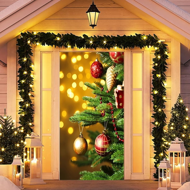 Christmas Elastic Cloth Door Stickers Decorative Hanging Cloth Holiday Party Layout Background Cloth Room Door Matchinging Tapestry Cloth