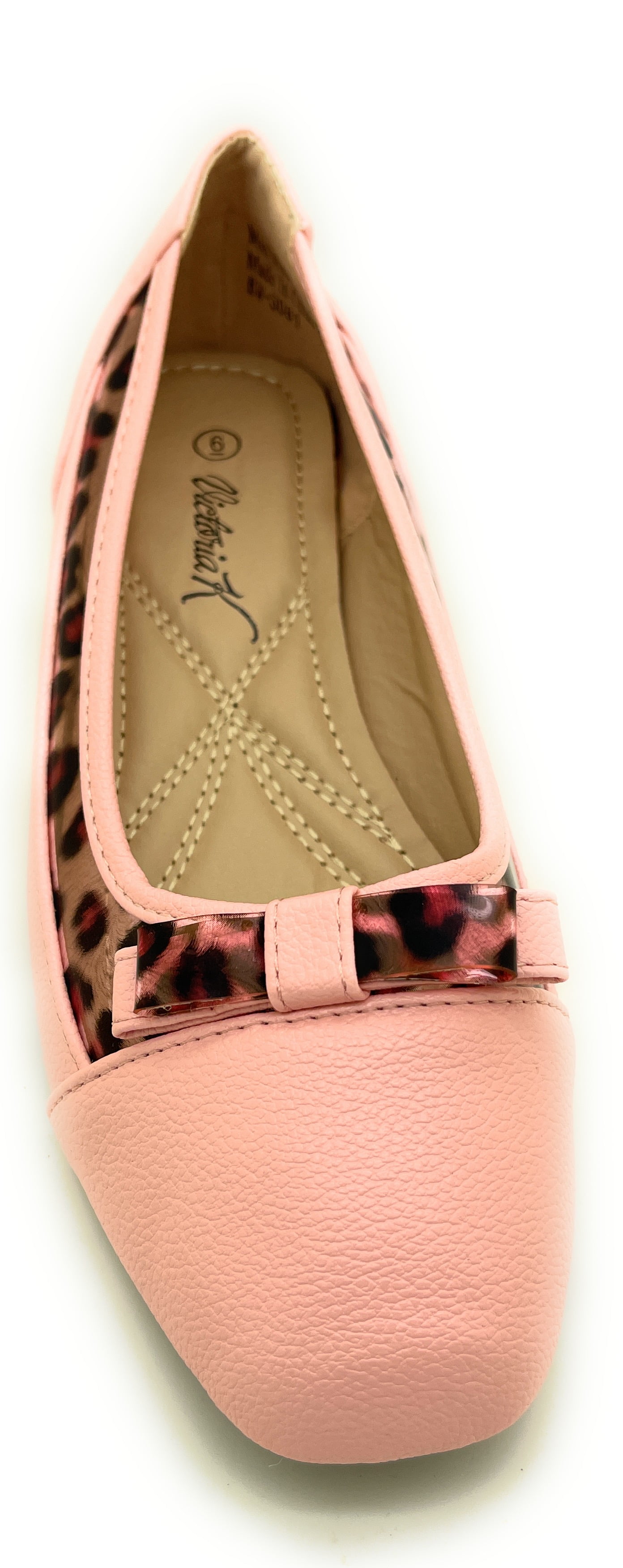 Women’s Ballerina Flats with Leopard Print Trim and Bow – Low Wedge Slip-On Dress Flats with Cushioned Insole – Comfortable Casual Everyday Shoes for Work or Evening Wear